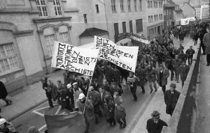 Several hundred demonstrators, among them many young people