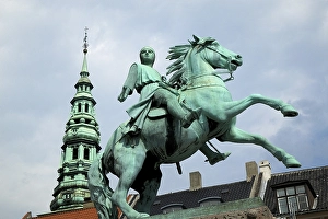Denmark, Copenhagen, equestrian statue at Hojbro-square