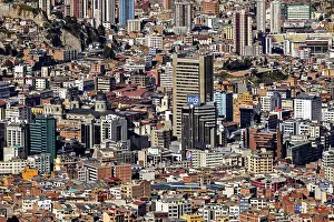 Framed Print : Dense city center with numerous high-rise buildings and diverse architecture