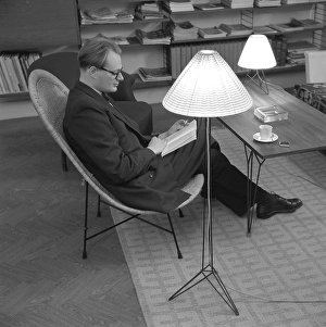 The designers of the Swedish String shelf. Nisse Strinning (1917-2006) pictured at home 1952