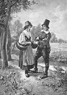 Desired Encounter, young man has met a young woman on the way to the market and they are talking