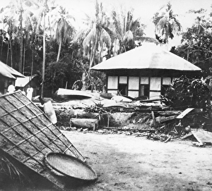 Destroyed buildings after the riots between Hindus and Muslims in Noakhali East Bengal, November 1946, India, Asia
