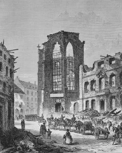 The destroyed library building in Strasbourg in 1870