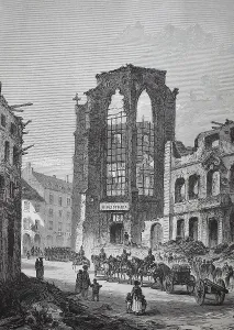 The destroyed library building in Strasbourg