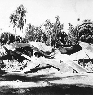 Destruction caused by riots between Hindus and Muslims in Noakhali East Bengal, November 1946, India, Asia