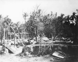 Destruction caused by riots between Hindus and Muslims in Noakhali East Bengal, November 1946, India, Asia