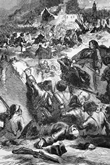 The destruction of Givet in the Ardennes department in northern France near the Belgian border in 1696