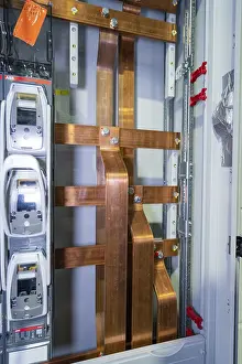 Category Historic EN Prints: Detailed view of copper rods in an industrial cable cabinet