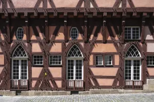Detailed view of a historic half-timbered house