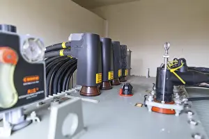 Category Historic EN Prints: Detailed view of a transformer with several cable connections