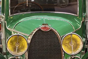 Detailed view of a vintage Bugatti car from the 1920s