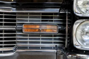 Details of a classic car in a museum