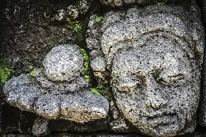 Details of sculptures and reliefs on the walls of the Borobudur temple in Java