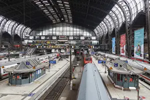 Deutsche Bahn DB main station Hbf with trains in Hamburg