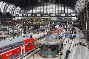 Deutsche Bahn DB main station Hbf with trains in Hamburg