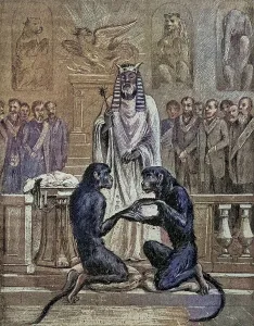 Die Opferung des Lammes waehrend der Hochzeit der Affen From the book Der Freimaurer by Eugen Lennhoff