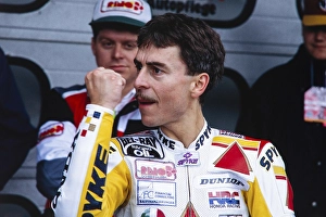 Dirk Raudies (DEU), winner's fist, Motorcycle World Championship, yellow Honda 125, winner of the German GP, Hockenheimring, 12 June 1994