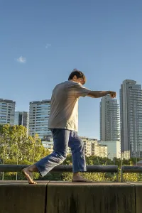 Discipline and precision in a solo outdoor workout in a vertical shot