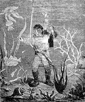 Diver on the seabed, depth, diving suit