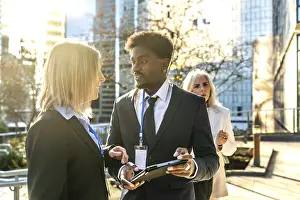 Diverse business professionals networking