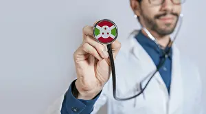 Doctor holding stethoscope with Burundi flag