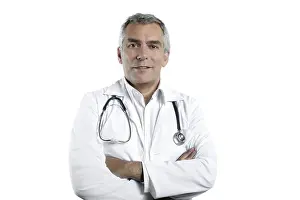 Doctor senior expertise gray hair confident on white
