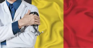 Doctor with stethoscope on Belgium flag