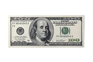 One hundred dollar bill on a white background