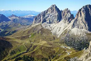 The Dolomites. The Pordoi Pass is part of the Dolomiti Superski ski resort