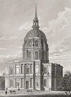 Dome of Les Invalides, Paris, antique steel engraved print