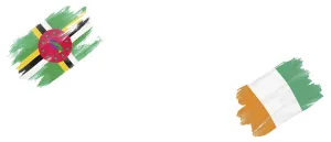 Dominica and Ivory Coast Flags on White Background