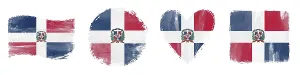 Dominican Republic Flag Set Brush Stroke Shapes on White
