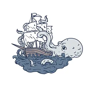 Doodle art illustration of a kraken