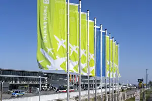 Category Historic EN Prints: Dortmund Airport, flags in front of the terminal building