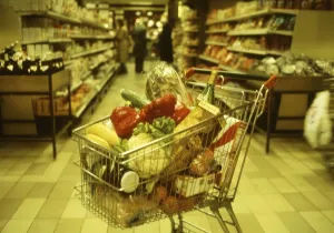Dortmund. Customers shopping in a Sopermarkt in 1982