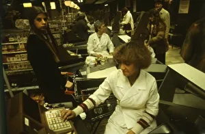 Dortmund. Customers shopping in a Sopermarkt in 1982