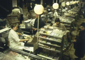 Dortmund. Customers shopping in a Sopermarkt in 1982
