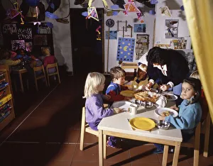 Dortmund. Kindergarten with care for children of age (pre-school) and pupils with chores in 1990