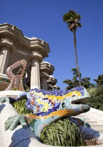 Dragon salamandra of gaudi mosaic in park guell of Barcelona