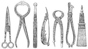 Drawing from 1882, various tools of the German Renaissance