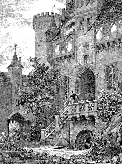 Drawing of the castle courtyard in Rothenburg ob der Tauber