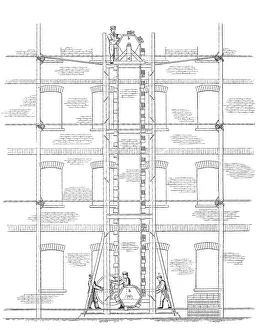 Drawing of a machine for conveying bricks in house construction