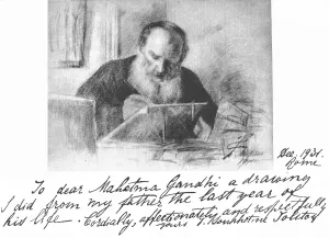Drawing of Russian writer Count Leo Tolstoy by his daughter which she presented to Mahatma Gandhi when he visited Rome, December 1931