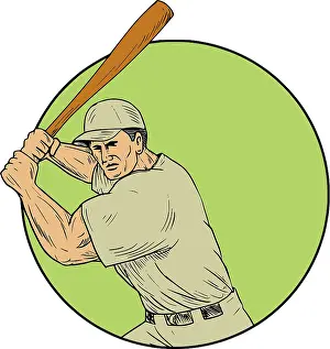 Drawing sketch style illustration of an american baseball player batter hitter holding bat in batting stance viewed