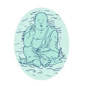 Drawing sketch style illustration of Gautama Buddha