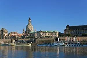 Dresden Silhouette View from Neustaetter Elbufer to Dresden Old Town