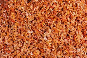 Dried shrimps close up in market in Asia