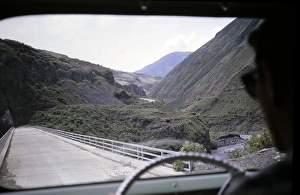Driving over a bridge in the gorge of the Patate River near Banos de Agua Santa, Ecuador, Tungurahua Province, South America 1962, South America