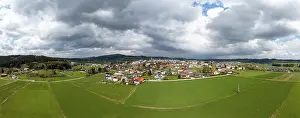 Drone image, agricultural cropland with view of Bad Leonfelden