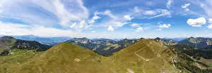 Category Mountain Landscapes Prints: Drone image, alpine pasture landscape on the Trattberalm with view to the Hoher First
